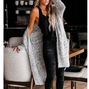 Vici pocketed fuzzy knit cardigan